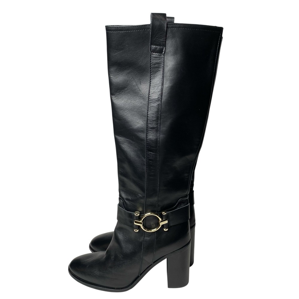 NAPOLEONI ITALY Handcrafted  Knee High Leather Boots Women Sz 38 US 7 Block Heel